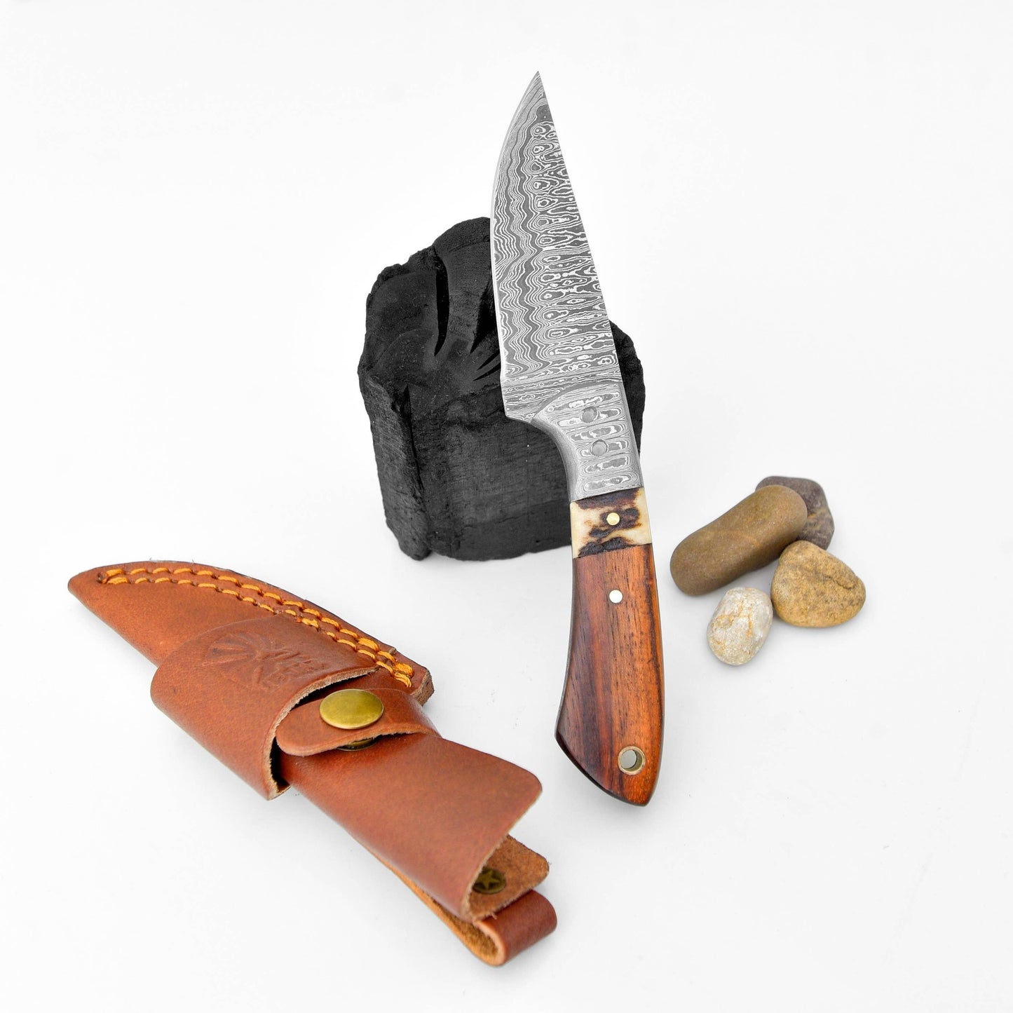 Damascus Steel Timberline Stag Horn EDC Knife