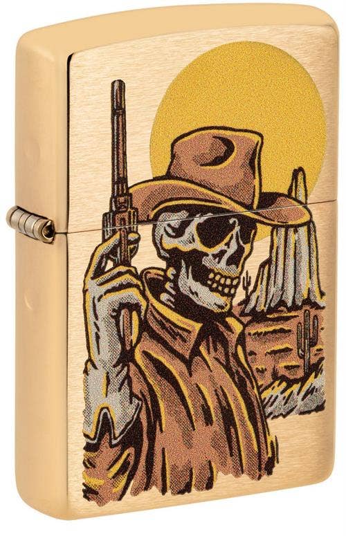 Wild West Skeleton Brushed Brass Zippo Lighter