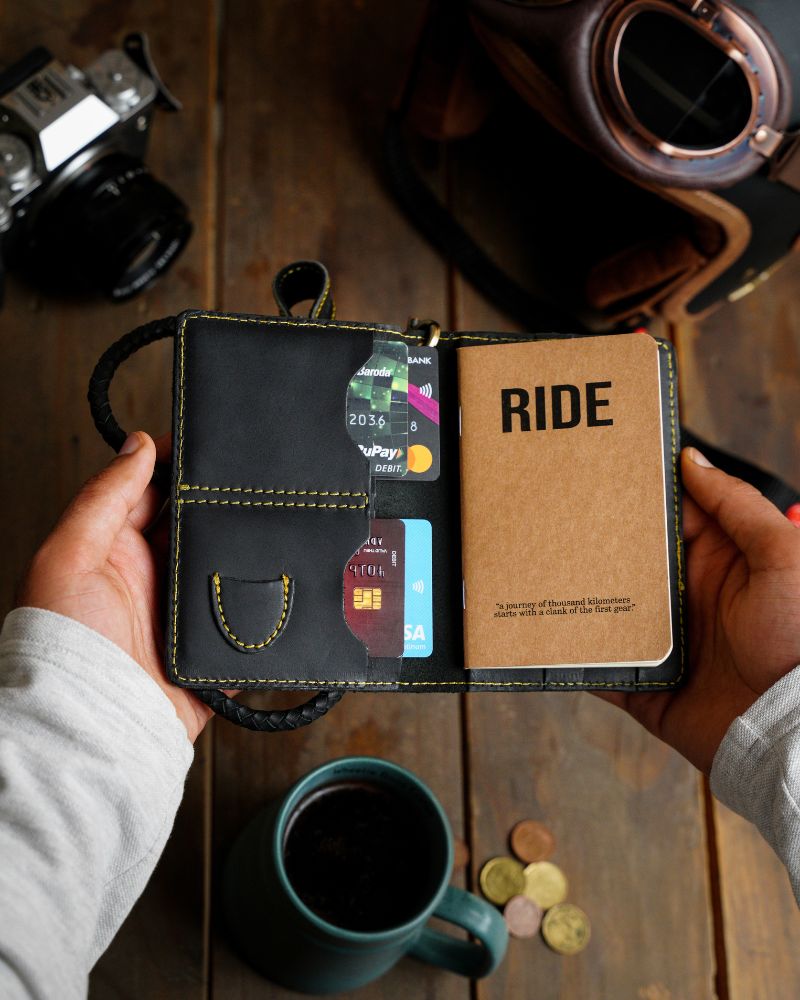 Buff Leather Explorer Wallet - Black