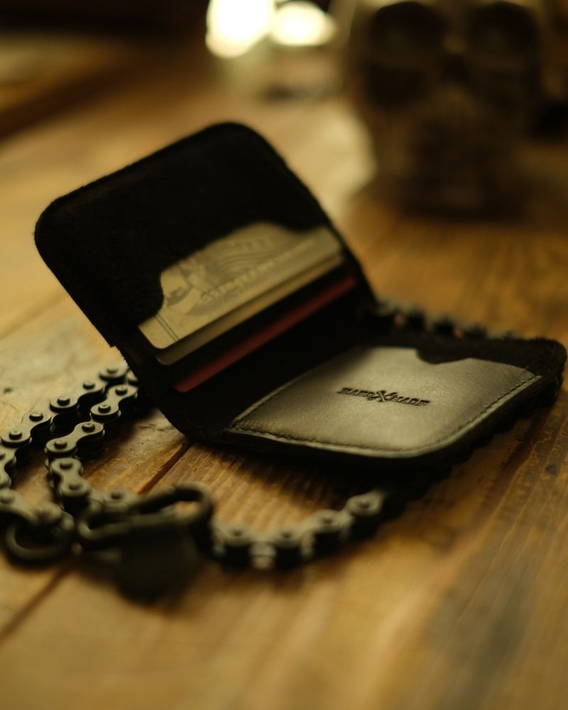 Buff Leather Moto Wallet - Black