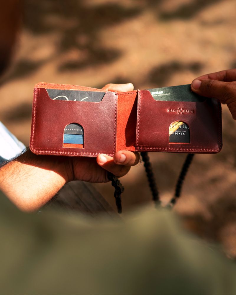 Buff Leather Rodeo Wallet - Cherry Red