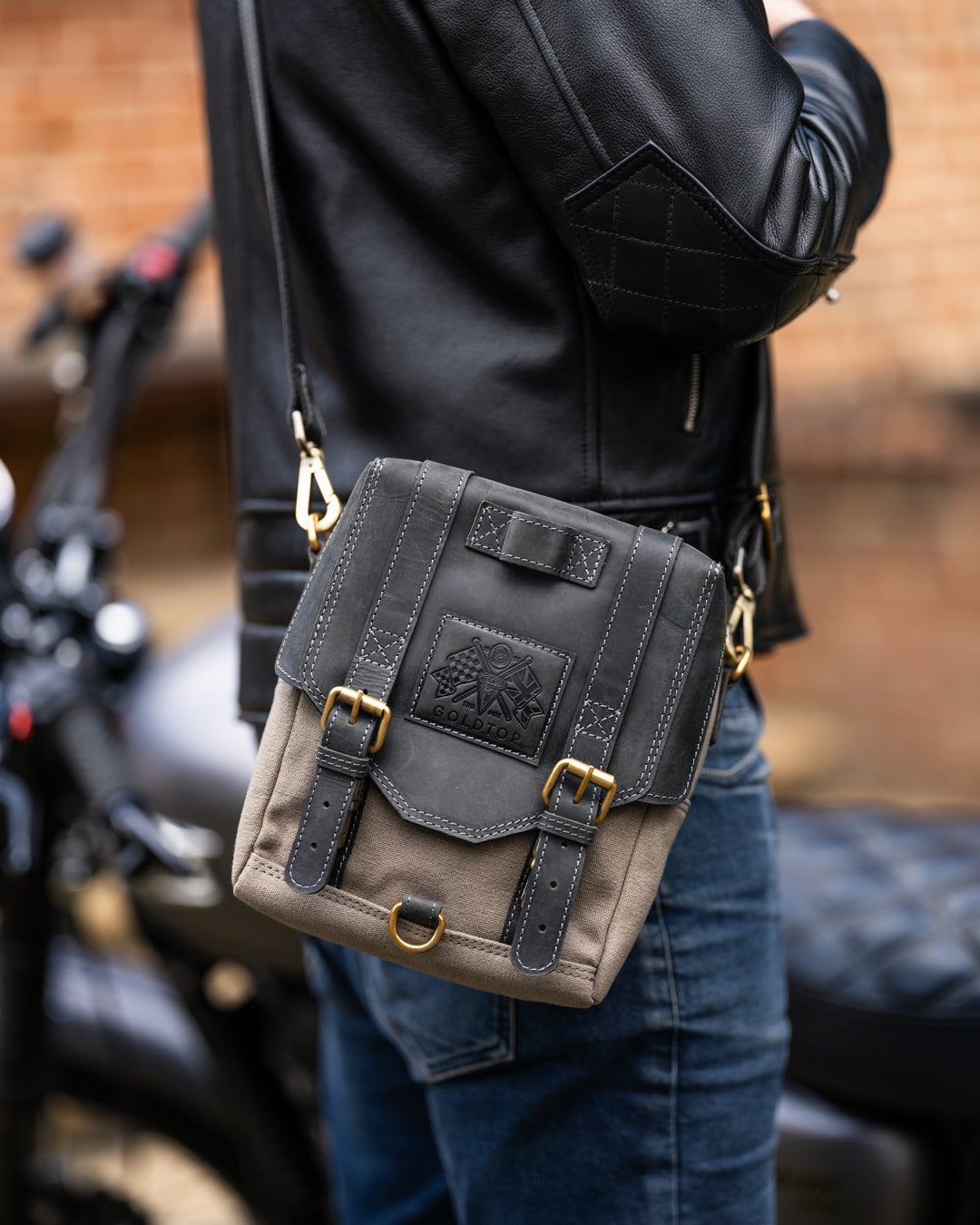 Canvas & Leather Tank Bag - Large - Slate Grey & Black