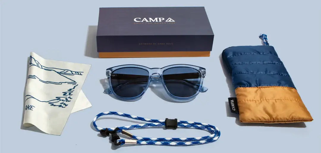 CAMP Arrowcrest Sunglasses- Crater Lake Engraved Edition: Lake / Walnut-Engraved / HD Plus Polarized Blue