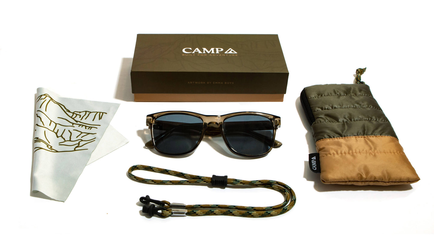 CAMP Trail Sunglasses - Glacier Engraved Edition: Moss / Walnut Engraved / Basic Polarized Grey