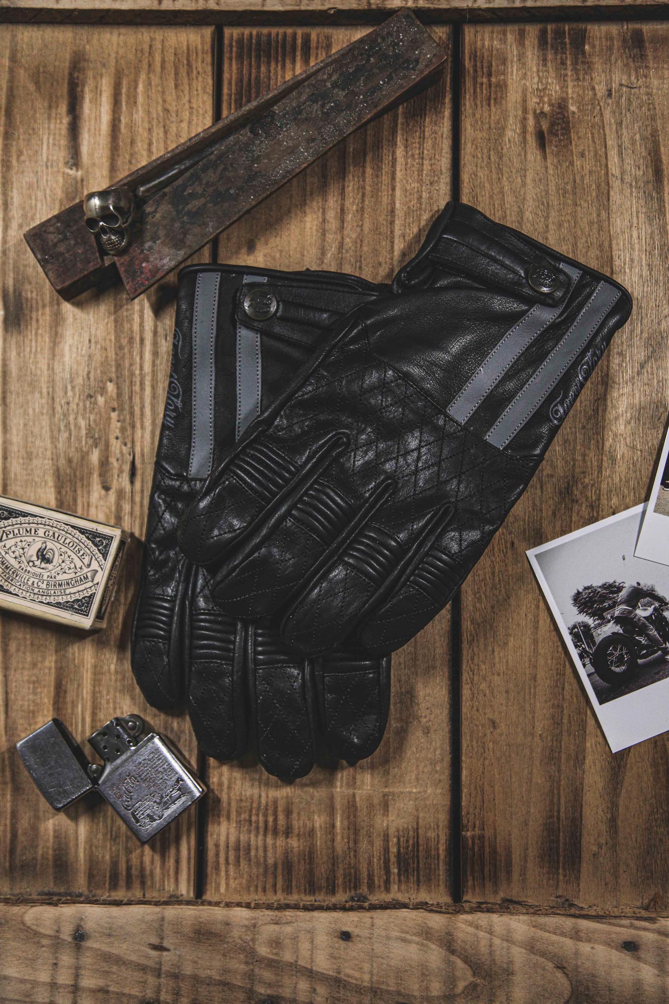 Miles Leather CE Gloves Black Grey