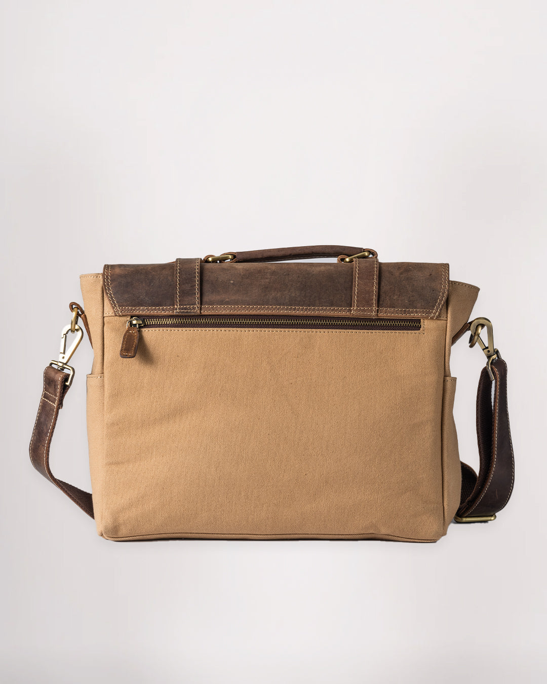 Canvas & Leather Messenger Bag - Sahara & Light Tan