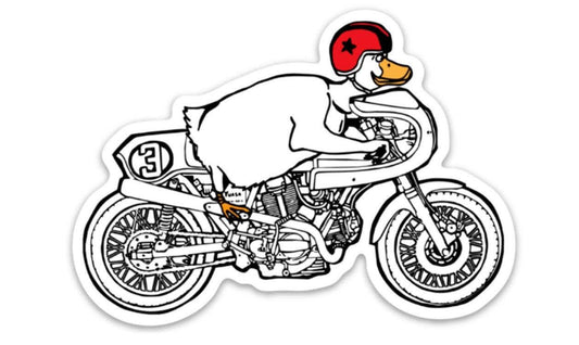 Duck On An Italian Motorcycle Vinyl Sticker Illustration