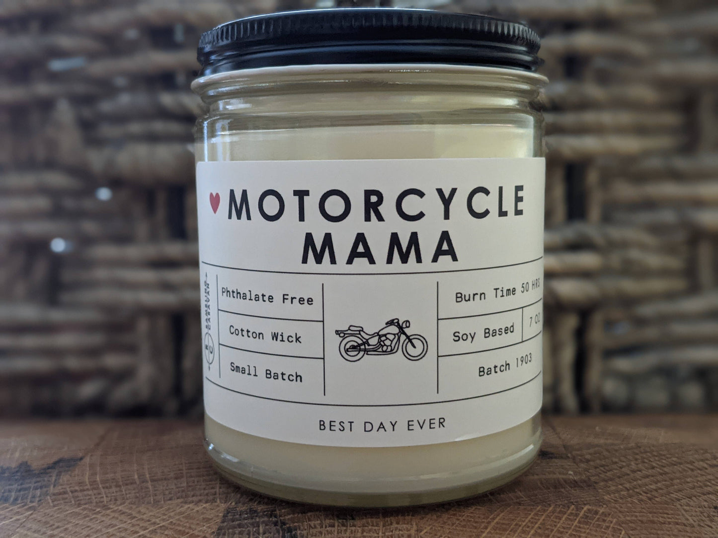 Motorcycle Mama Candle: White / Amber / Amber & Driftwood