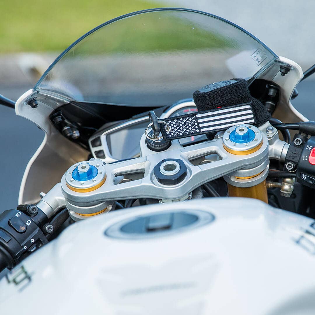 USA Flag Black and White - Motorcycle Keychain