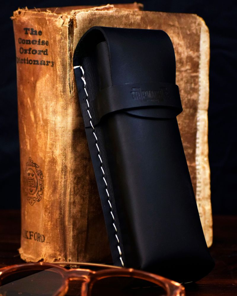 Buff Leather Sunglasses Case - Black