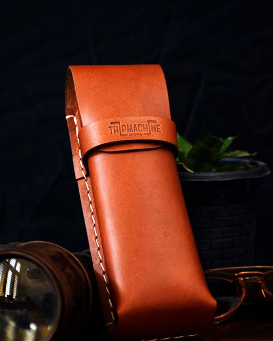 Buff Leather Sunglasses Case - Vintage Tan