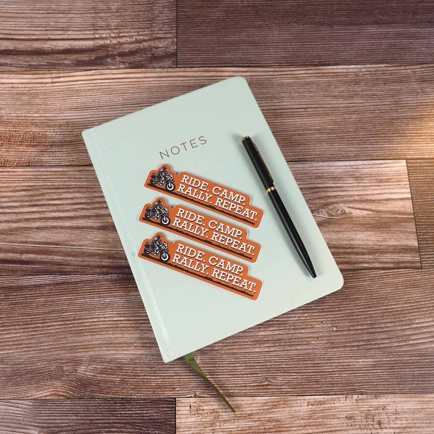 Ride. Camp. Rally. Repeat. Motorcycle Sticker
