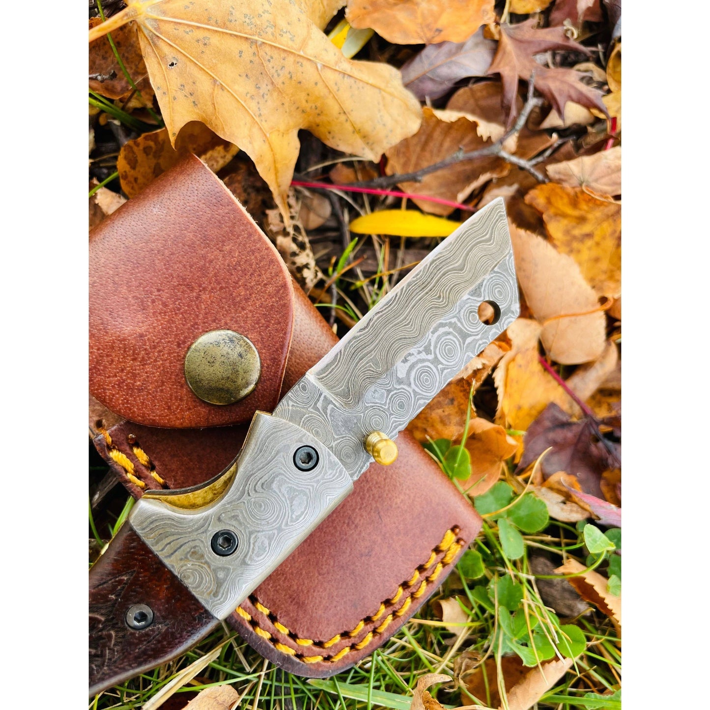 Damascus Folding Knife Wolf Engraved Limited Run