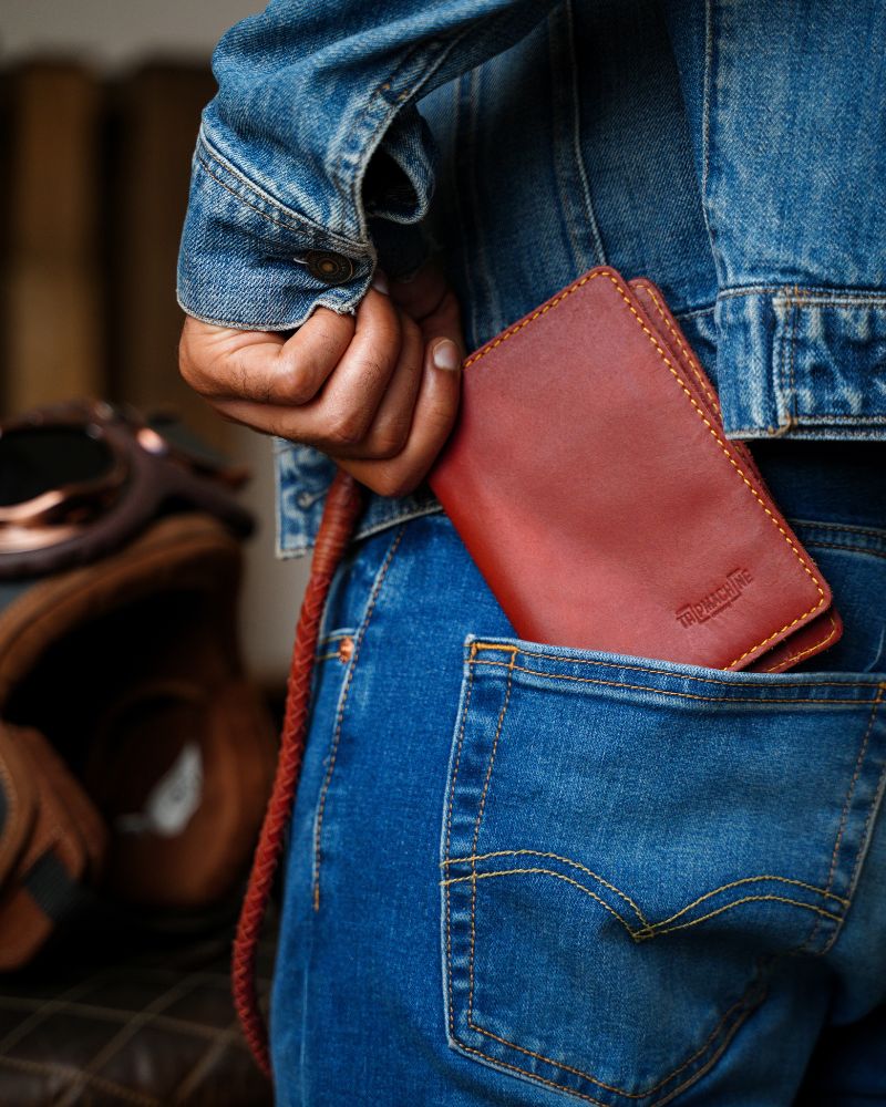 Buff Leather Explorer Wallet - Cherry Red