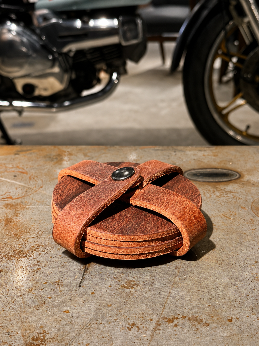 Fulton Moto Buffalo Leather Coasters