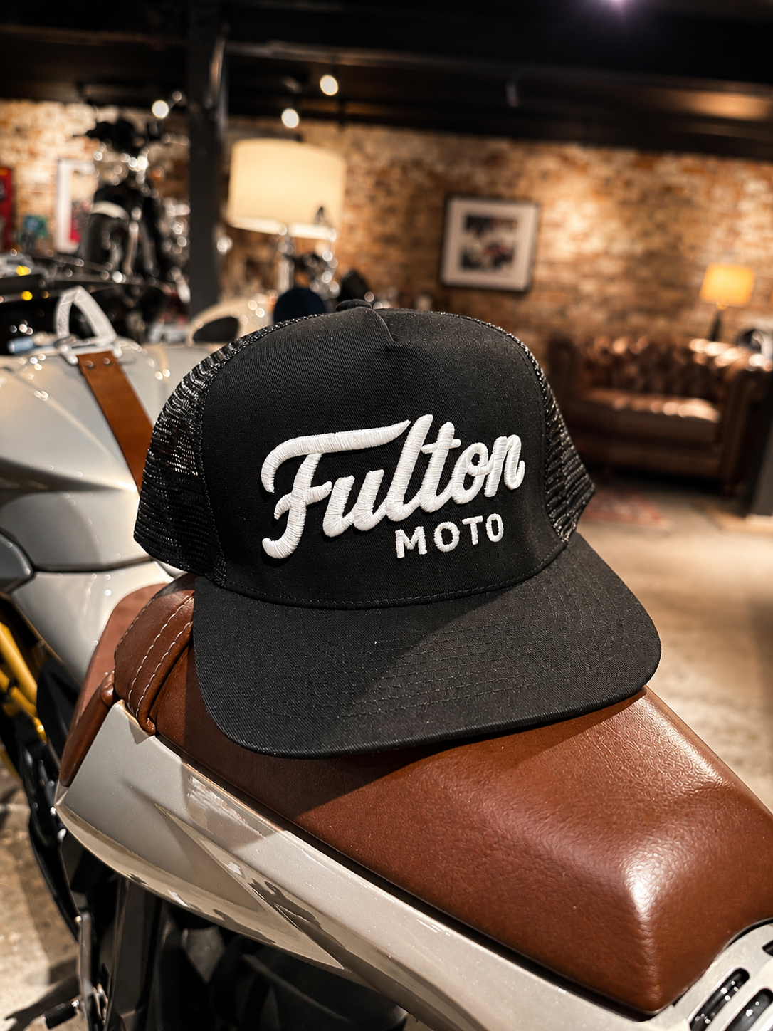 Fulton Moto Cursive Trucker Hat