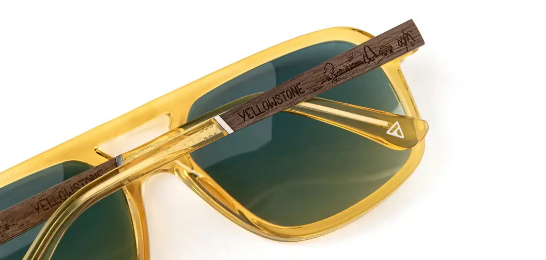 CAMP Glacier Sunglasses - Yellowstone Engraved Edition: Sap / Walnut Engraved / Basic Polarized Sky
