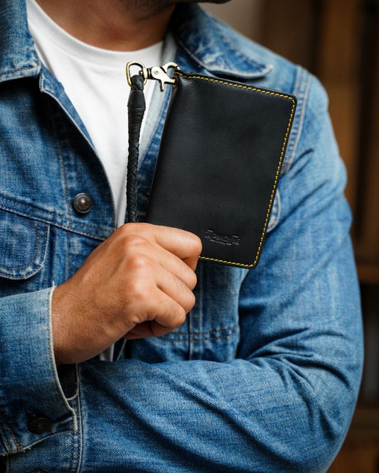 Buff Leather Explorer Wallet - Black