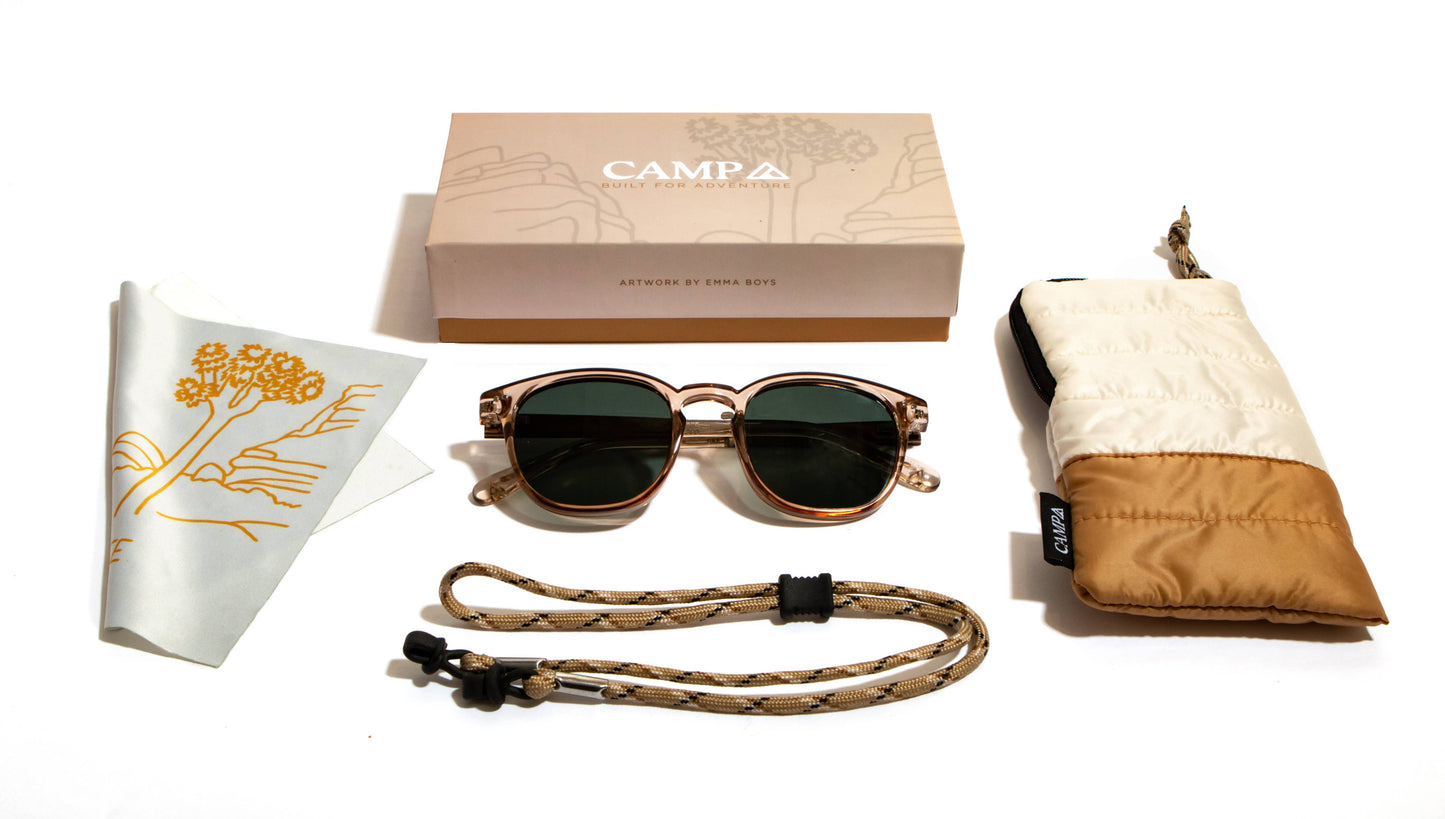 CAMP Topo Sunglasses - Joshua Tree Engraved Edition: Desert / Walnut Engraved / HD Plus Polarized G15