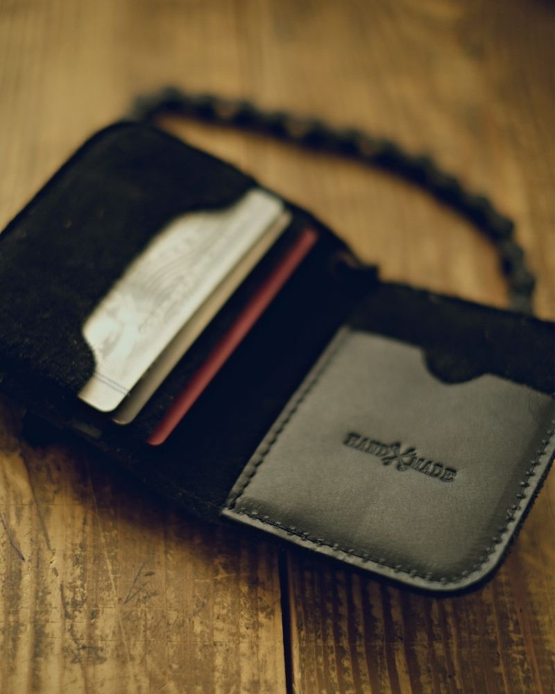 Buff Leather Moto Wallet - Black
