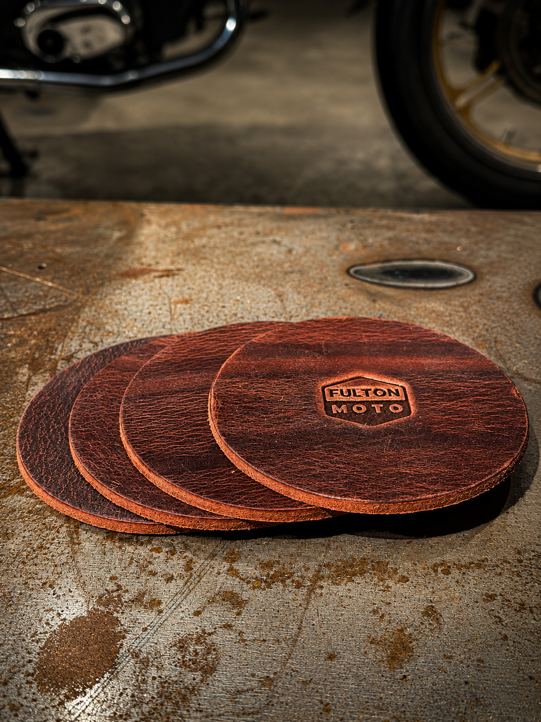 Fulton Moto Buffalo Leather Coasters