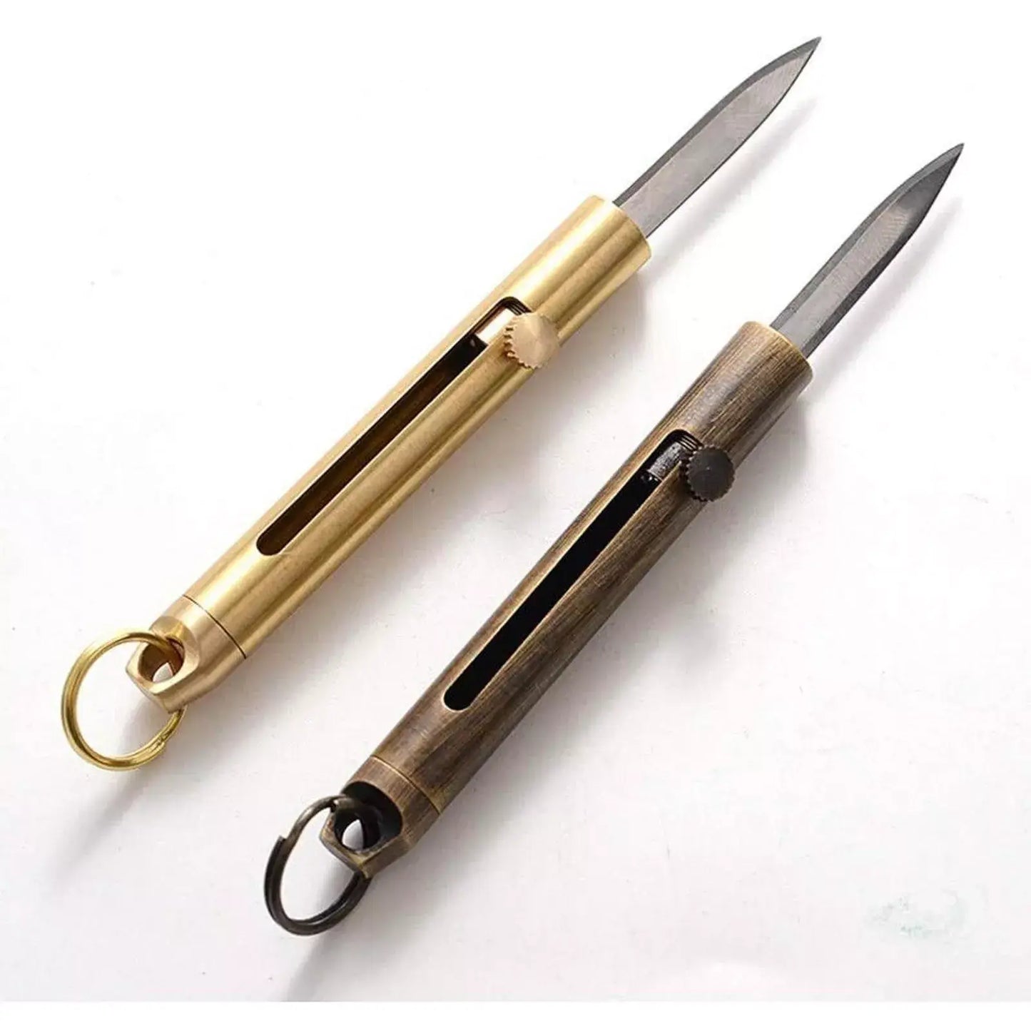 Brass Keychain Pocket Knife Twist Bolt Open: Bronze