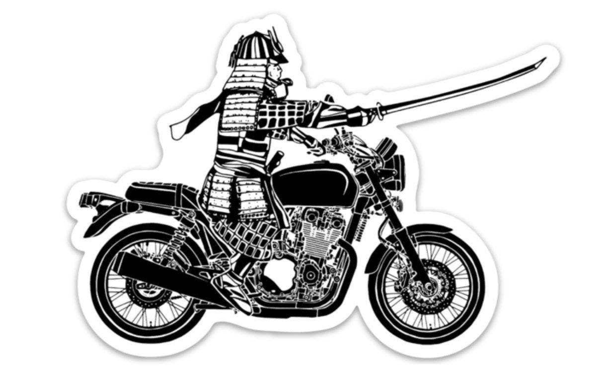 Samurai On A Motorcycle Vinyl Sticker Illustration
