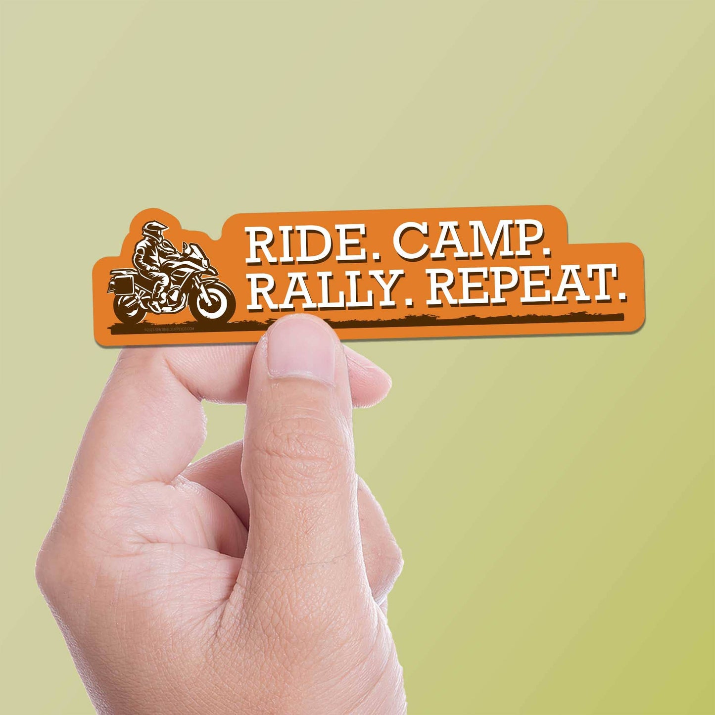 Ride. Camp. Rally. Repeat. Motorcycle Sticker