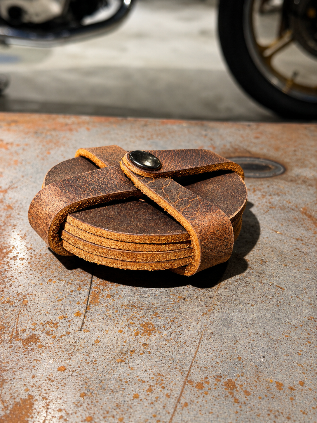 Fulton Moto Buffalo Leather Coasters