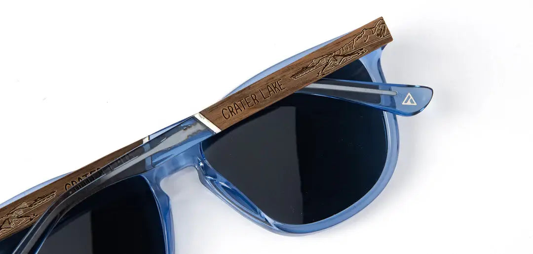 CAMP Arrowcrest Sunglasses- Crater Lake Engraved Edition: Lake / Walnut-Engraved / HD Plus Polarized Blue