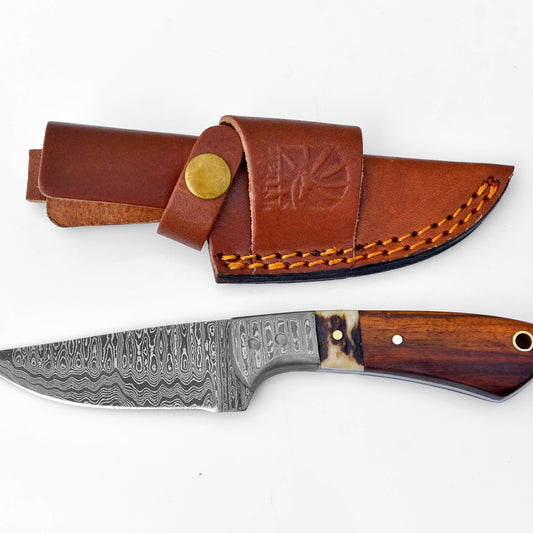 Damascus Steel Timberline Stag Horn EDC Knife