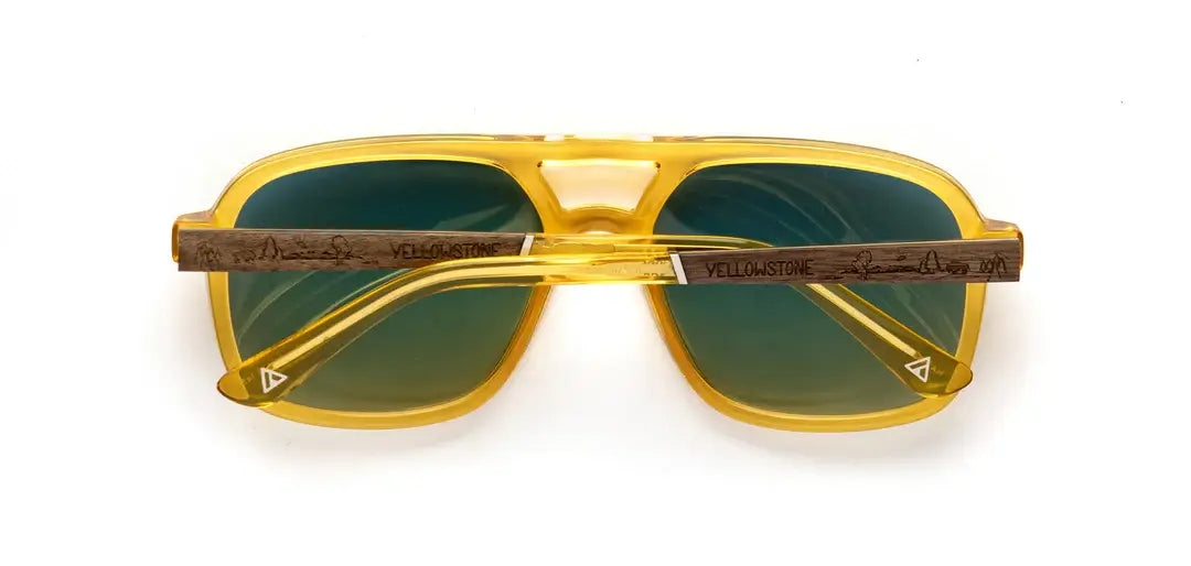 CAMP Glacier Sunglasses - Yellowstone Engraved Edition: Sap / Walnut Engraved / Basic Polarized Sky