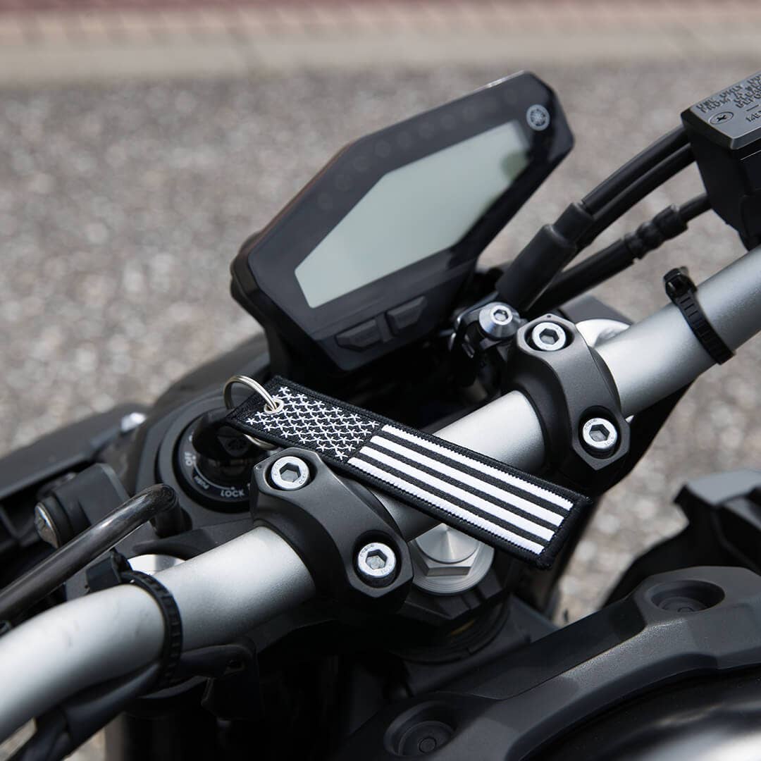 USA Flag Black and White - Motorcycle Keychain