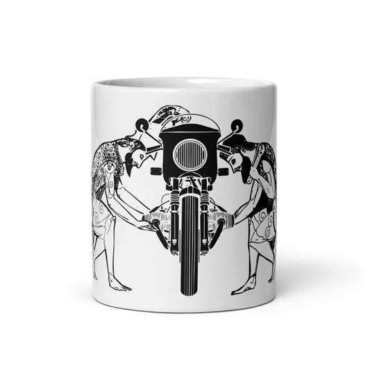 Coffee Mug  WIth Ancient Greeks Working On Their Motorcycle: 11 Oz Mug