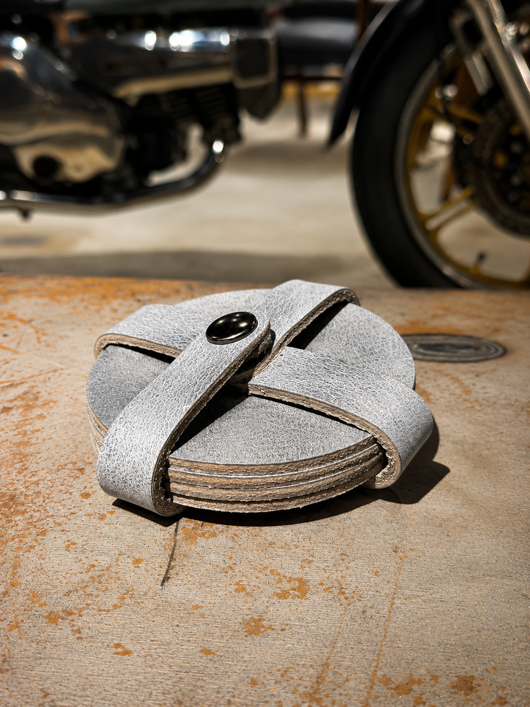 Fulton Moto Buffalo Leather Coasters