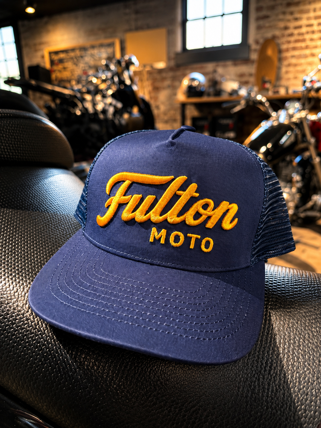 Fulton Moto Cursive Trucker Hat