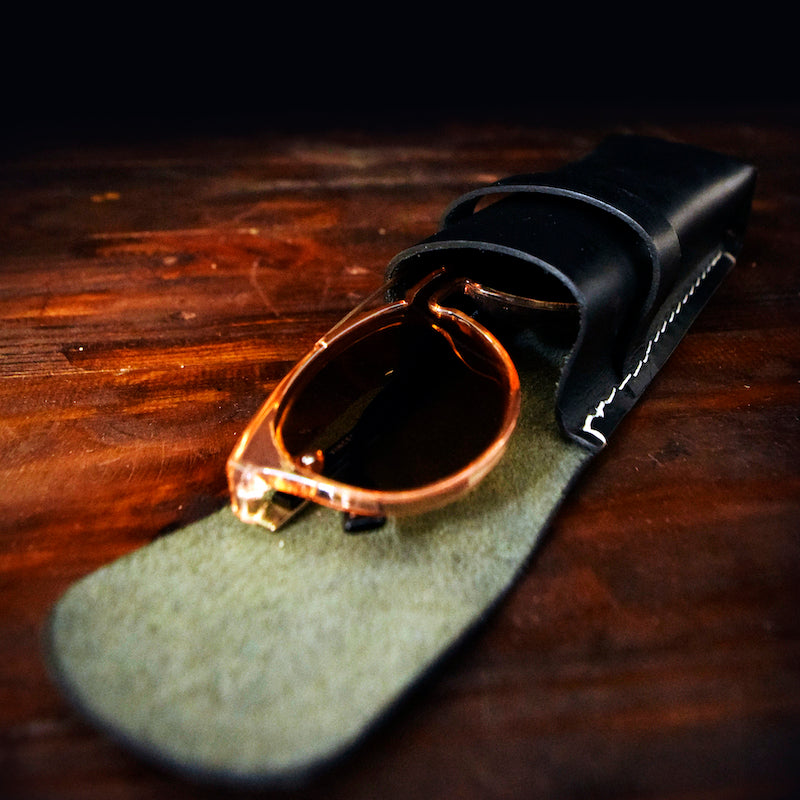 Buff Leather Sunglasses Case - Black