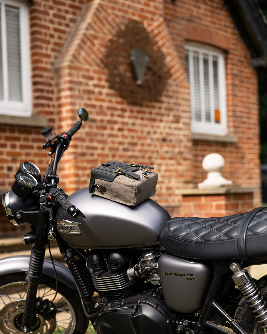 Canvas & Leather Tank Bag - Large - Slate Grey & Black