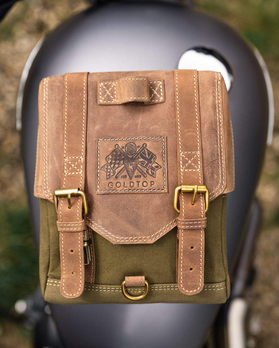 Canvas & Leather Tank Bag - Large - Olive Green & Light Tan