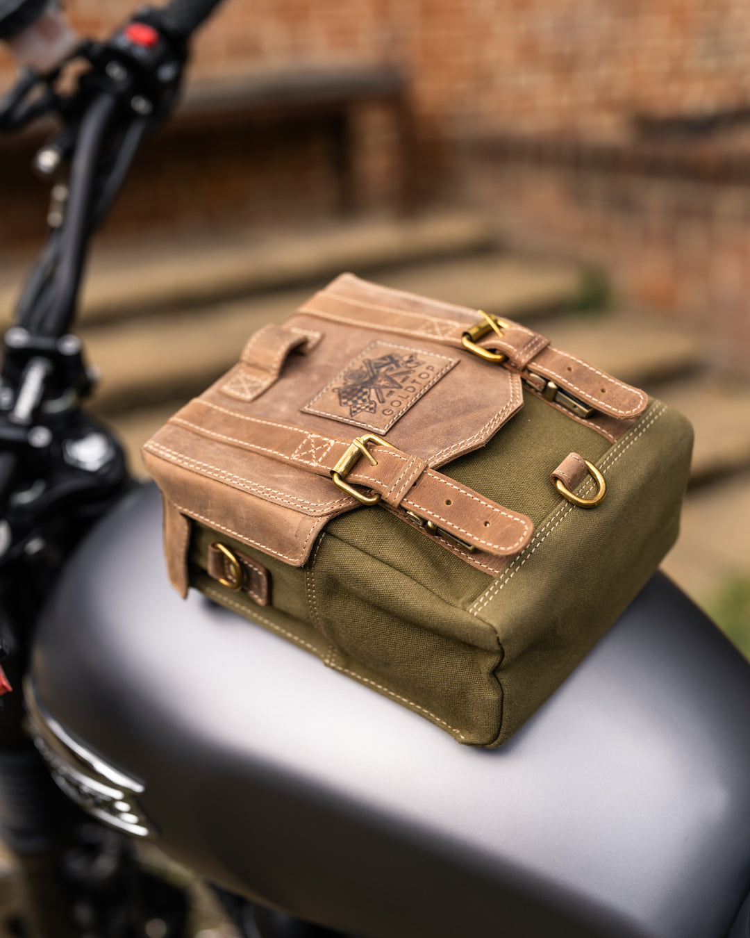 Canvas & Leather Tank Bag - Large - Olive Green & Light Tan