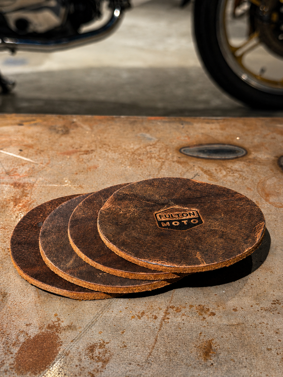 Fulton Moto Buffalo Leather Coasters
