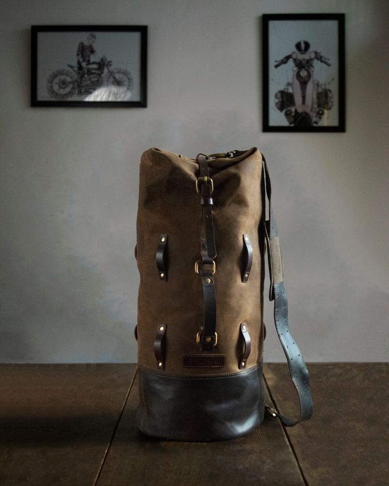 Buff Leather Military Duffel - Brown