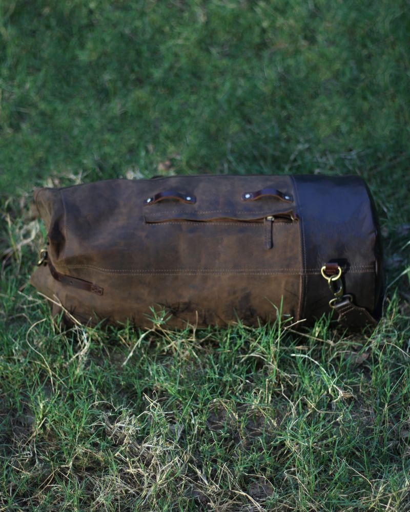 Buff Leather Military Duffel - Brown