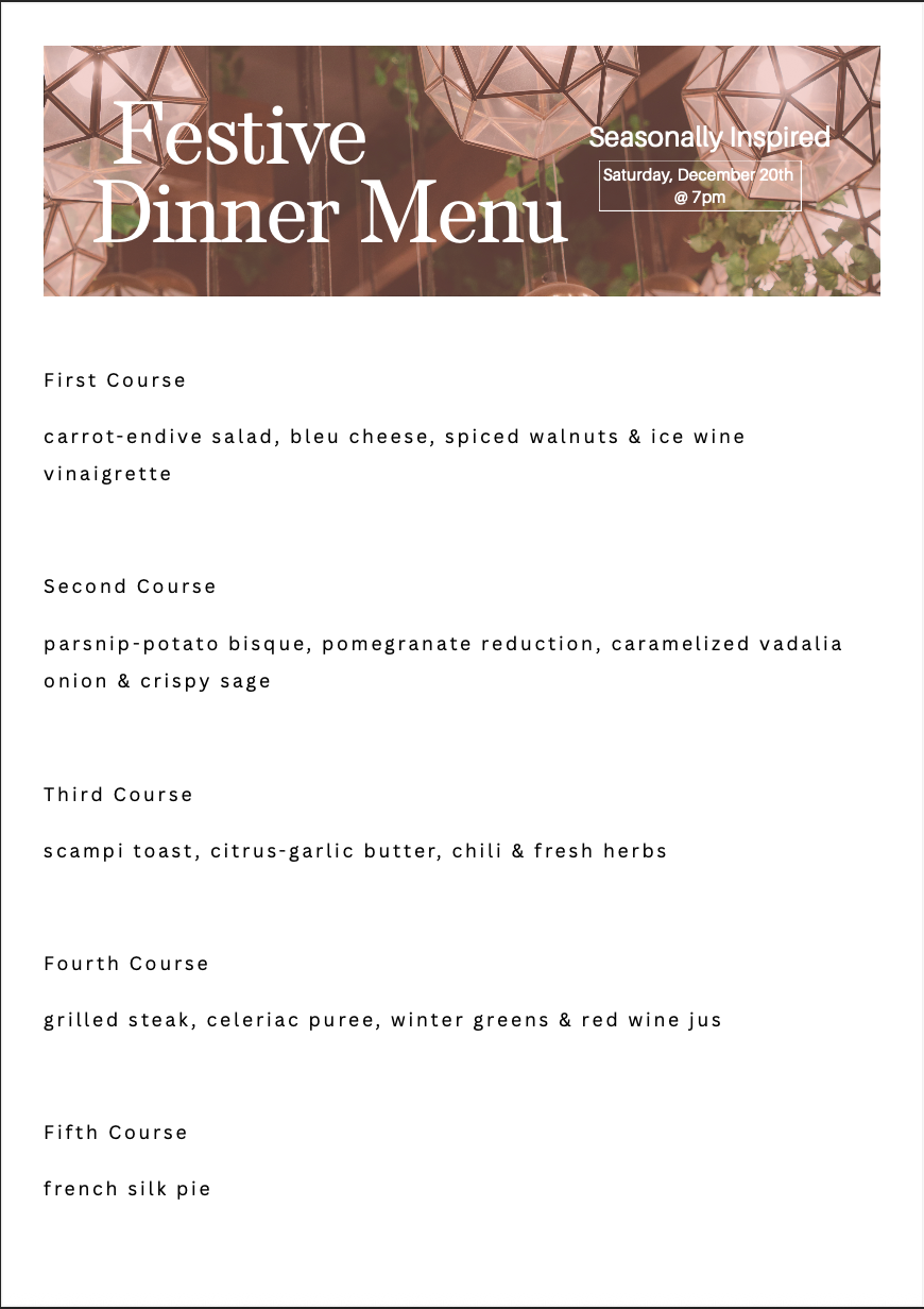 Prix Fixe Dining Experience