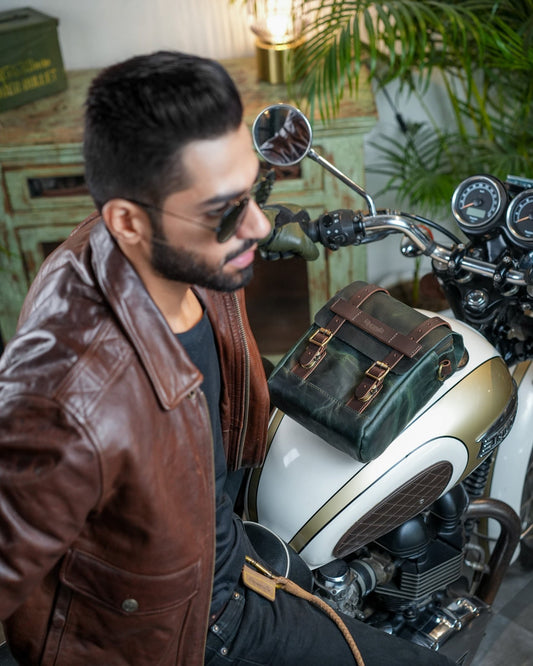 Buff Leather Tank & Tail Bag - Green