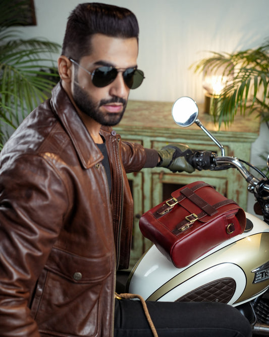 Buff Leather Tank & Tail Bag - Cherry Red