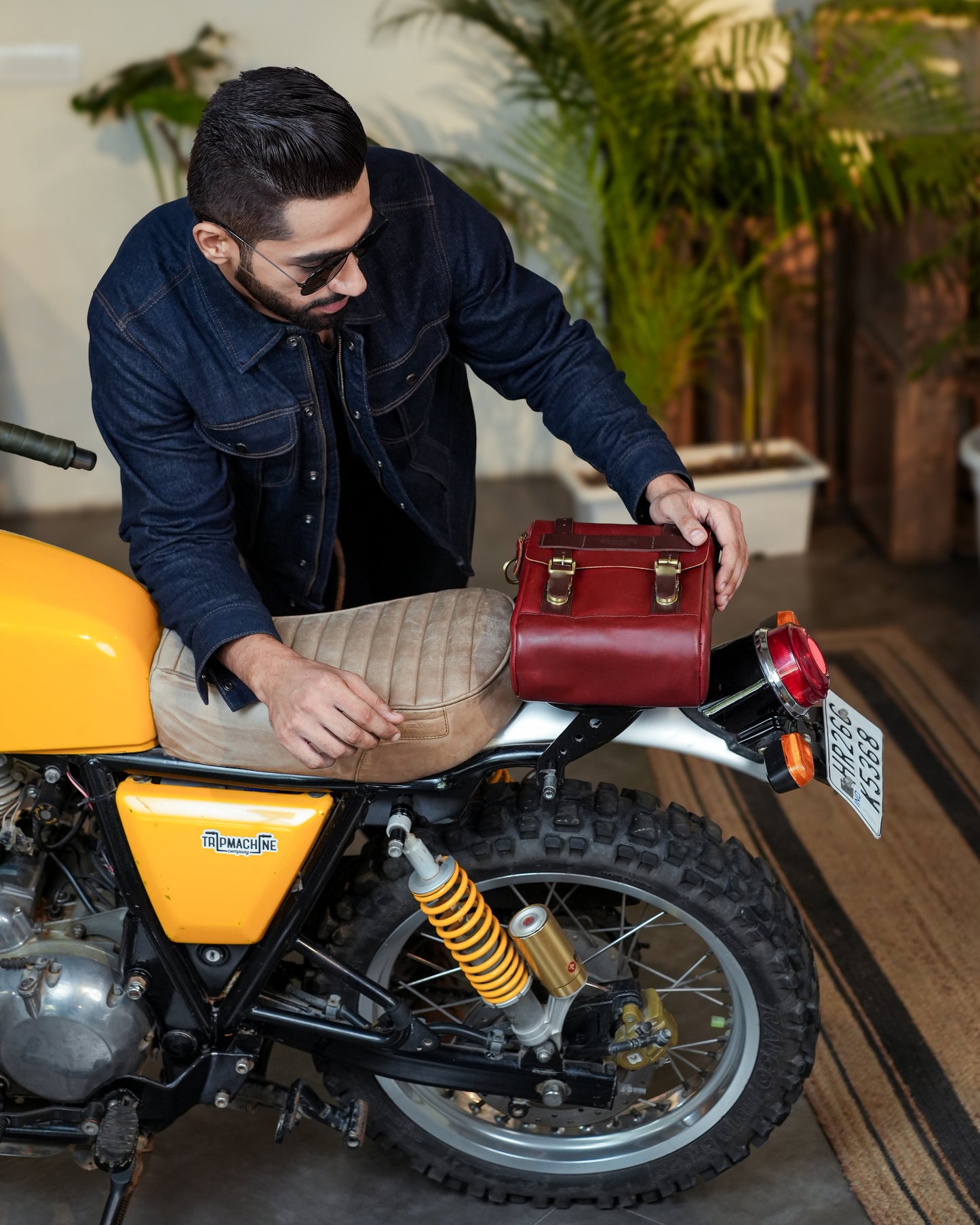 Buff Leather Tank & Tail Bag - Cherry Red