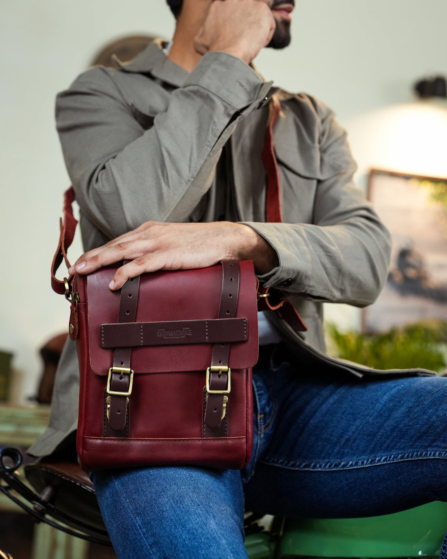 Buff Leather Tank & Tail Bag - Cherry Red