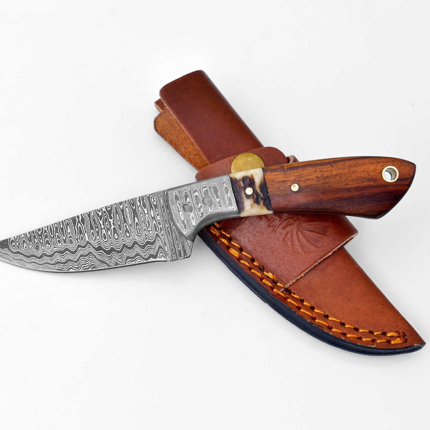 Damascus Steel Timberline Stag Horn EDC Knife
