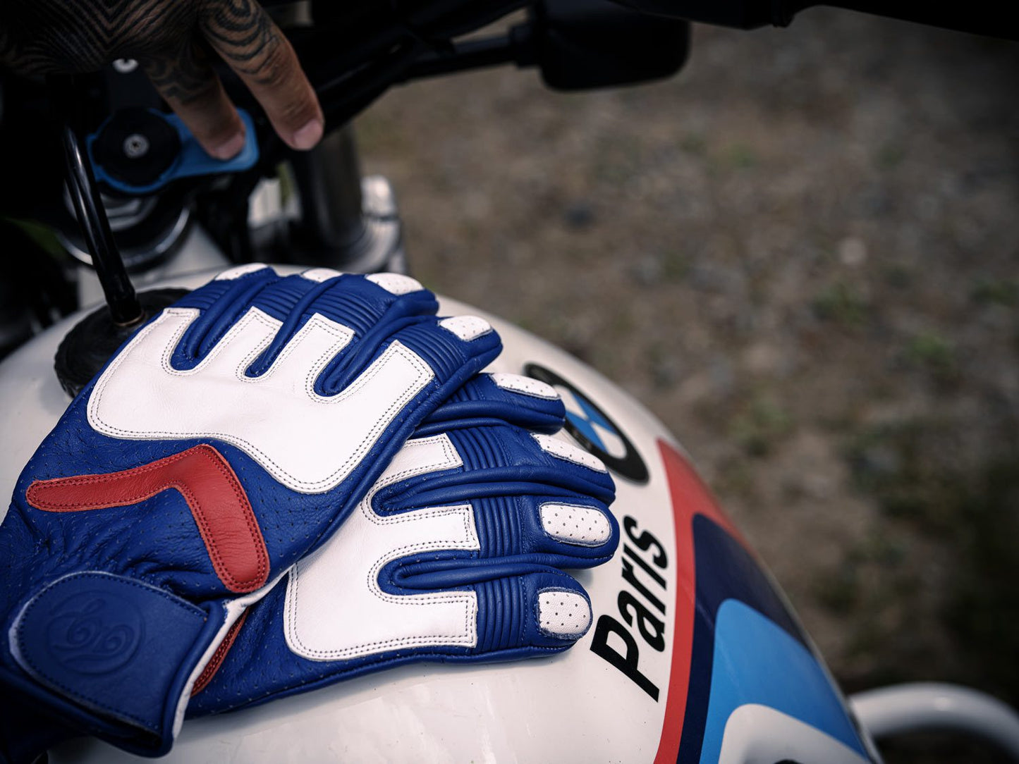 Hero Leather CE Gloves Royal Blue White Red